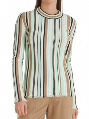 NWT MARC CAIN Long-sleeved shirt, multicolored stripes Mint Green, Brown, Black